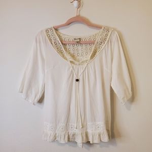 Lucky Brand Crocheted and Cotton Boho Blouse Women's Size Medium